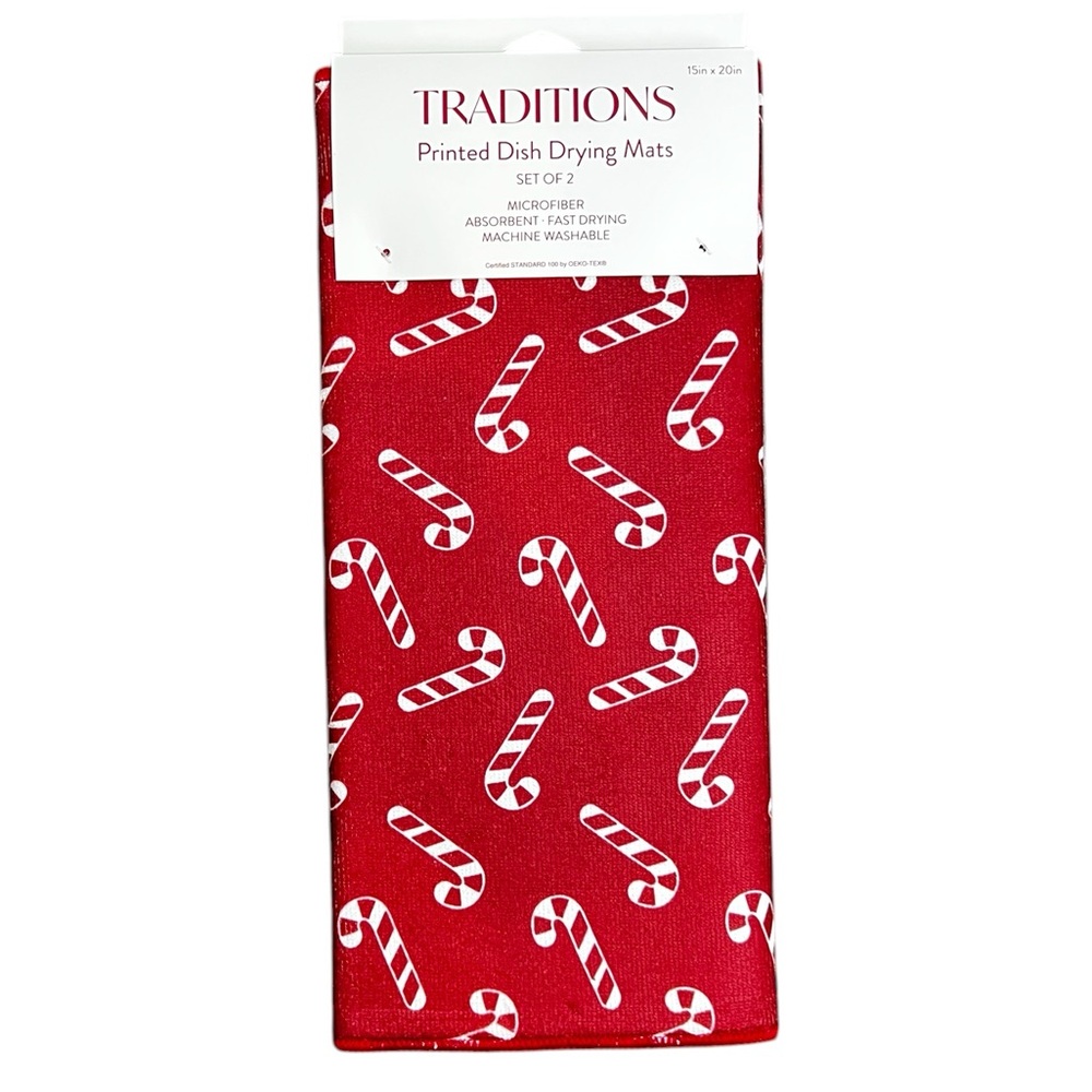 Traditions  - ‘Red Candy Canes’ Drying Mats (2). NWT. Firm!